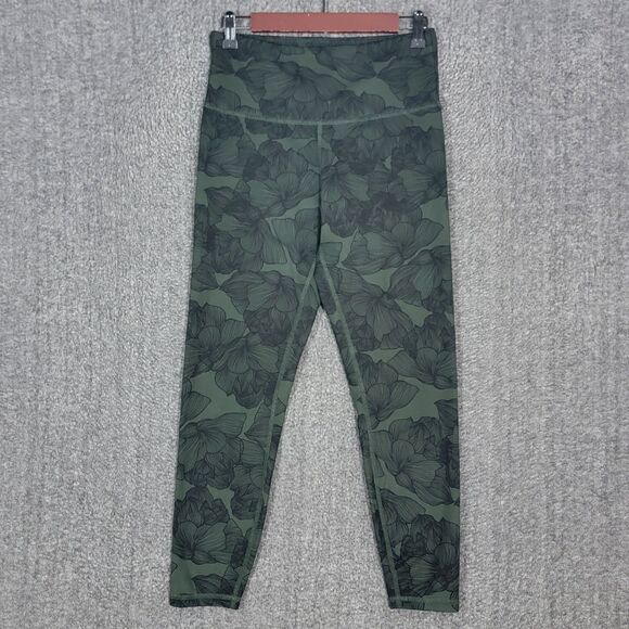 Balance Collection Leggings Womens Large Green Black Floral Watercolor BLL1126T - Picture 1 of 11